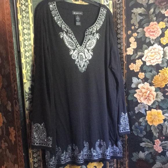 INC international cotton silver embroidered tunic 1X - Picture 3 of 9